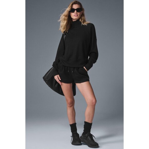 Alo Waffle Weekend Escape Mock Neck Long Sleeve Black Turtleneck Thermal Sweater - Picture 4 of 10